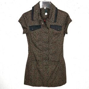 SKFK Skunkfunk Ursula Zip Front Shirt Dress Brown Geometric Cotton Blend Size 1